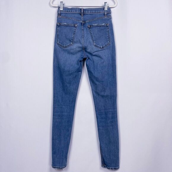 Reformation Jeans Size 27 Blue Denim High & Skinny Rhine Wash Distressed Biker - Picture 8 of 16
